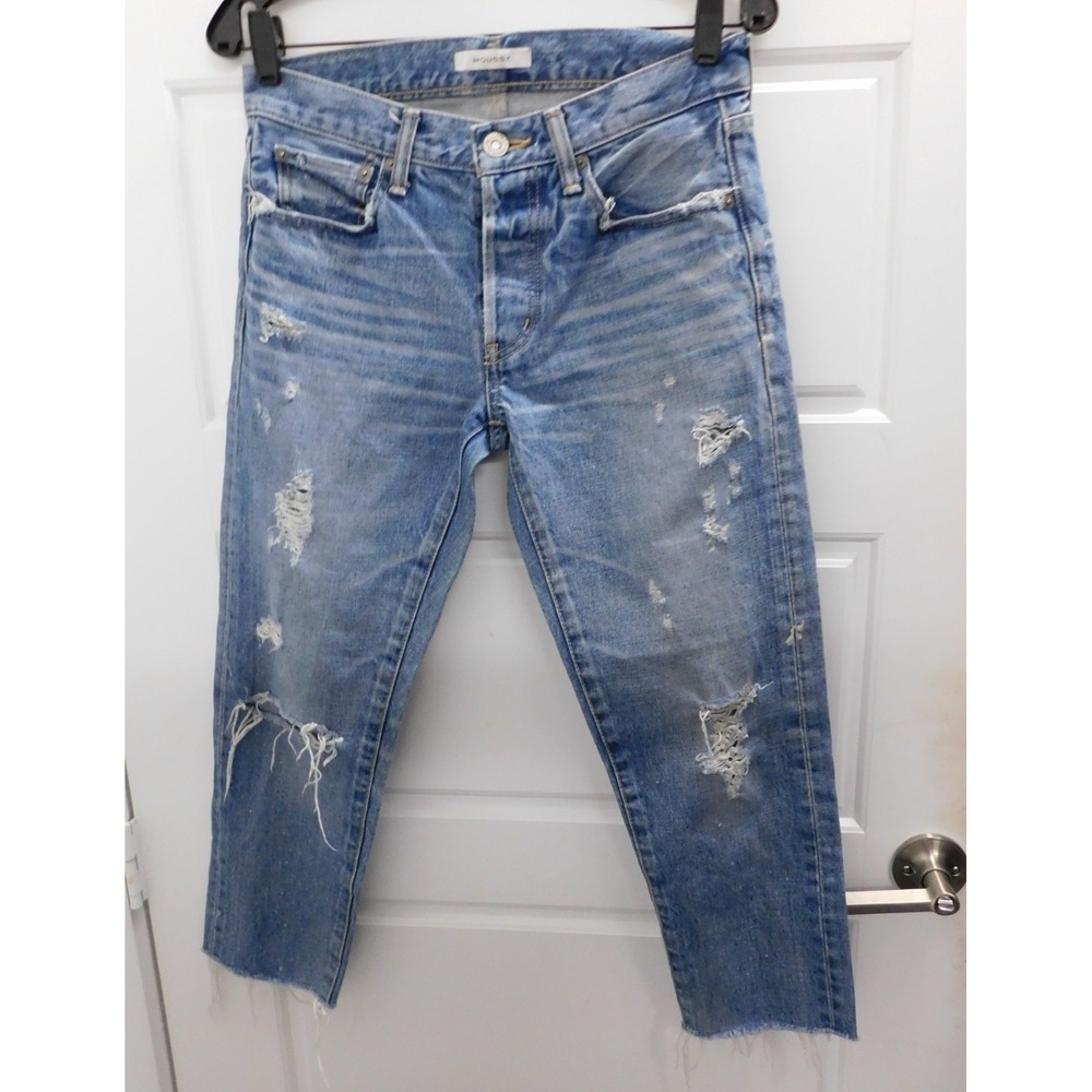 Moussy Vintage Distressed Cropped Jeans Mediumโ Wash Ripped Size 26 x 23
